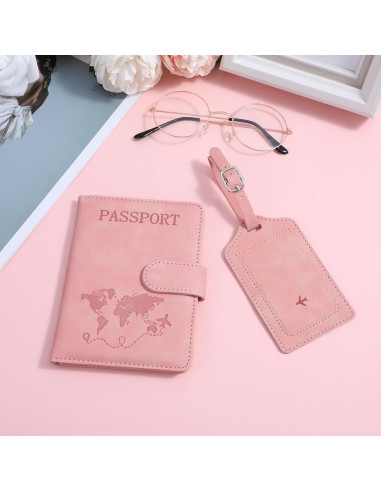 Portapasaportes de cuero PU LLOUSSAK rosa con bloqueo RFID