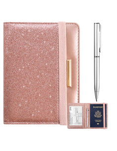 Portafolio de Pasaporte y Tarjeta de Vacuna Caweet RFID Rosa