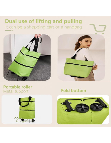 Carrito de Compras Plegable TNRAADREM Verde 2 en 1 0.37 kg