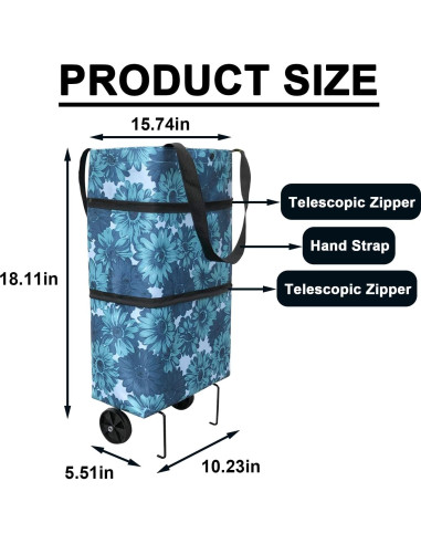 Bolsa de Compras Plegable con Ruedas Vyooxcy Azul 40x15x46 cm