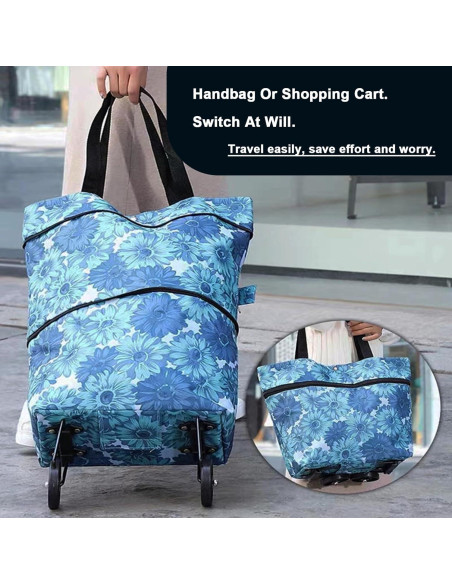 Bolsa de Compras Plegable con Ruedas Vyooxcy Azul 40x15x46 cm