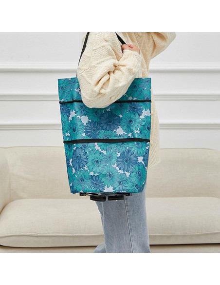 Bolsa de Compras Plegable con Ruedas Vyooxcy Azul 40x15x46 cm