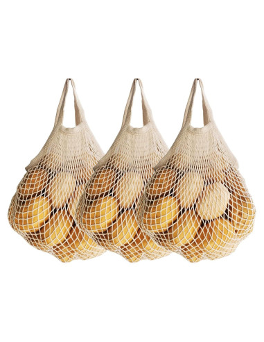 3 Bolsas de Compras Reutilizables de Algodón Ecológicas Beige