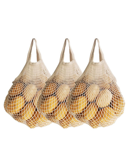 3 Bolsas de Compras Reutilizables de Algodón Ecológicas Beige 3 Bolsas de Compras Reutilizables de Algodón Ecológicas Beige