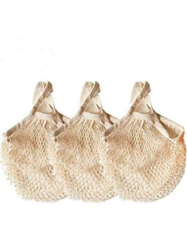 3 Bolsas de Compras Reutilizables de Algodón Ecológicas Beige