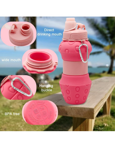 Botella de Agua Plegable WATMHHJQ 500ml a Prueba de Fugas