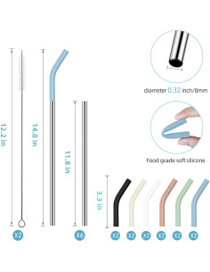 Pajitas de Metal Reutilizables JINRICH 40 oz con Silicona 6 Pcs 2
