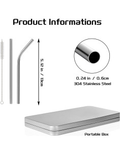 Popotes de Metal YINCL 15.24 cm 10 Pcs Acero Inoxidable Reutilizables 2