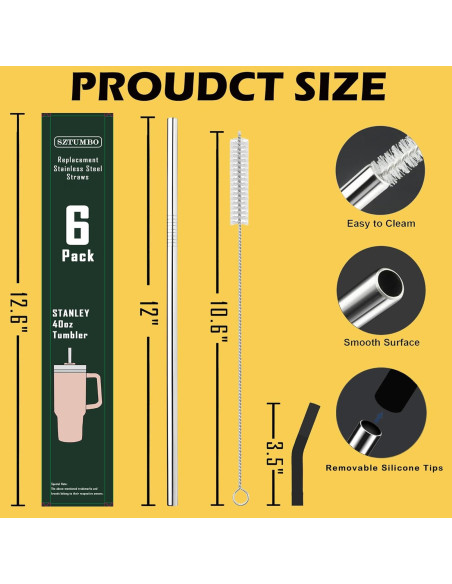 Paquete de 6 Pajitas Reutilizables de Acero Inoxidable Sztumbo Paquete de 6 Pajitas Reutilizables de Acero Inoxidable Sztumbo
