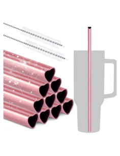 Popotes de Acero Inoxidable NiHome 30 cm Corazón Rosa 10 Pzas