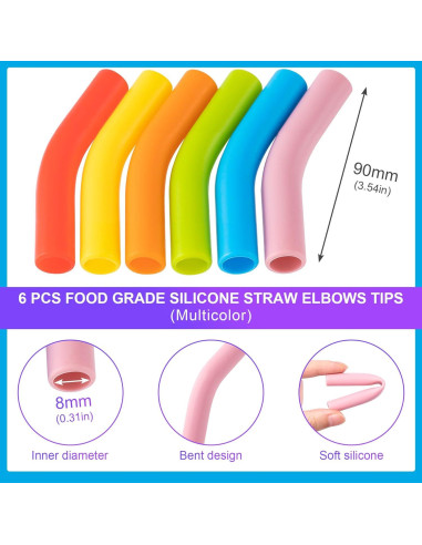 6 Puntas de Silicona para Popotes de Metal HINZIC 8mm Ecológicas