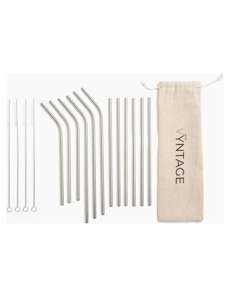Paquete de 12 Pajitas Reutilizables Vyntage de Acero Inoxidable