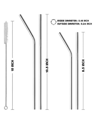 Paquete de 12 Pajitas Reutilizables Vyntage de Acero Inoxidable