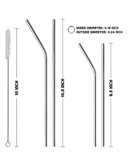 Paquete de 12 Pajitas Reutilizables Vyntage de Acero Inoxidable