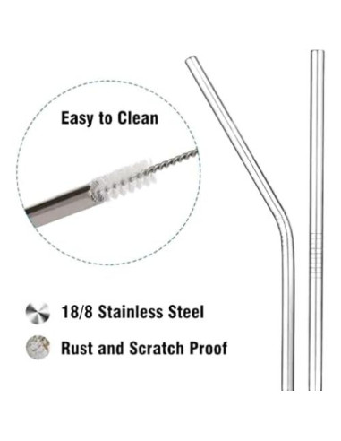 Paquete de 12 Pajitas Reutilizables Vyntage de Acero Inoxidable