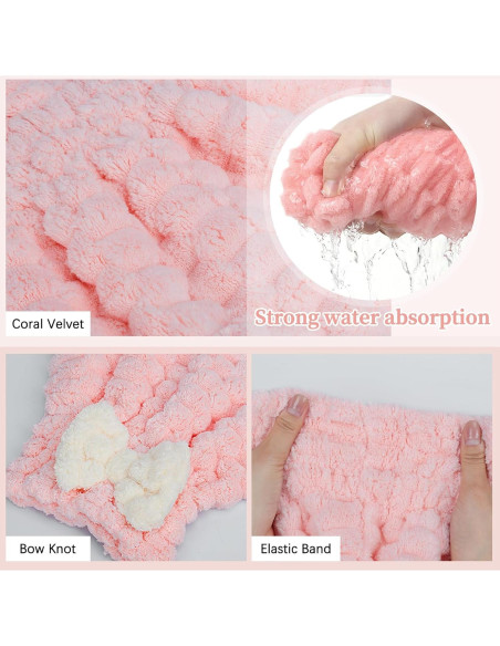 Toallas de Secado de Cabello Microfibra Arqumi - 2 Piezas Rosa y Blanco