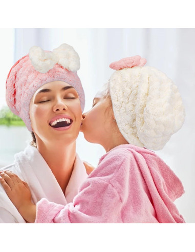Toallas de Secado de Cabello Microfibra Arqumi - 2 Piezas Rosa y Blanco