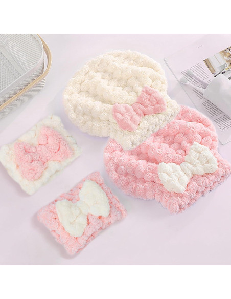 Toallas de Secado de Cabello Microfibra Arqumi - 2 Piezas Rosa y Blanco