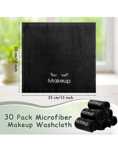 30 Toallas de Maquillaje Microfibra Negras Vabean 33x33 cm 2