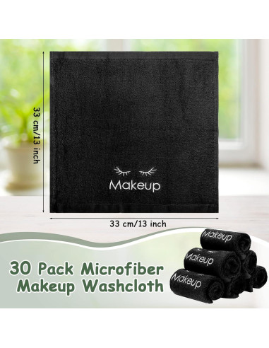 30 Toallas de Maquillaje Microfibra Negras Vabean 33x33 cm