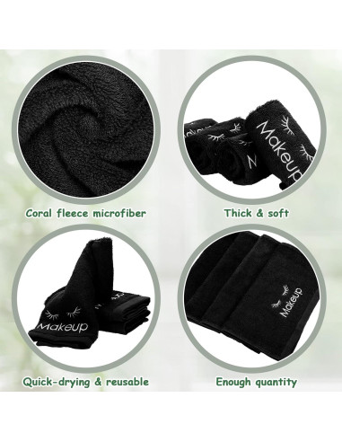30 Toallas de Maquillaje Microfibra Negras Vabean 33x33 cm