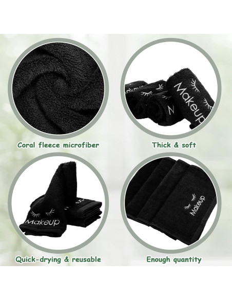 30 Toallas de Maquillaje Microfibra Negras Vabean 33x33 cm