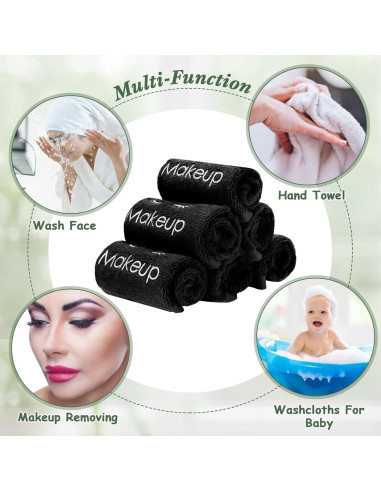 30 Toallas de Maquillaje Microfibra Negras Vabean 33x33 cm