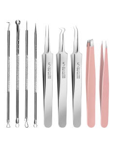 Kit de Herramientas Faciales Teenitor 9 Piezas Acero Inoxidable