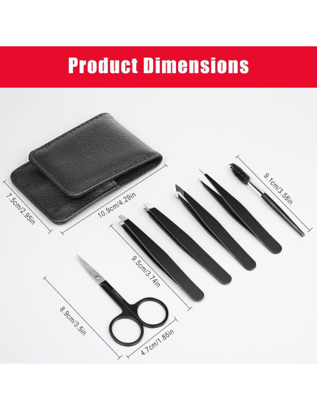 Set de 6 Pinzas de Precisión JSUSOU para Cejas y Vello Facial