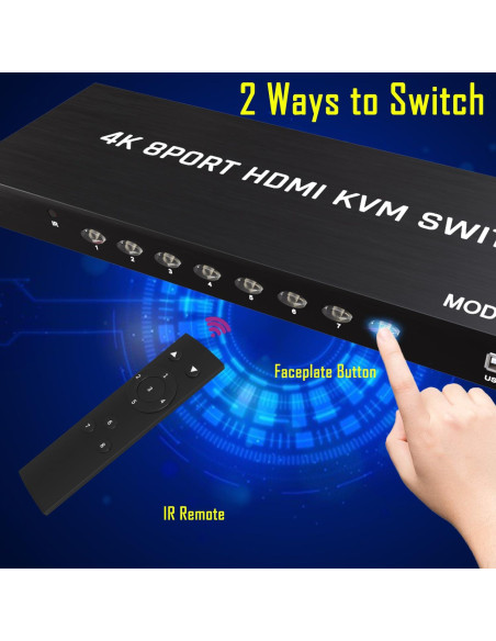 Conmutador KVM HDMI 8 Puertos KAGO 4K 30Hz Control Remoto