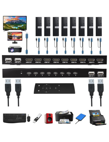 Conmutador KVM HDMI 8 Puertos KAGO 4K 30Hz Control Remoto