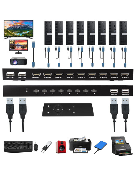 Conmutador KVM HDMI 8 Puertos KAGO 4K 30Hz Control Remoto
