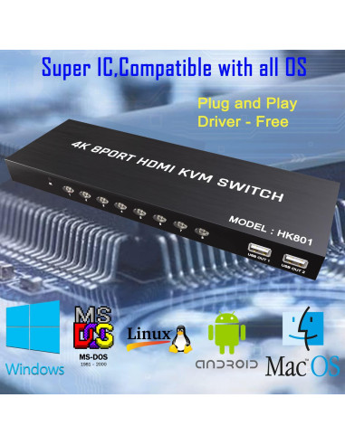 Conmutador KVM HDMI 8 Puertos KAGO 4K 30Hz Control Remoto