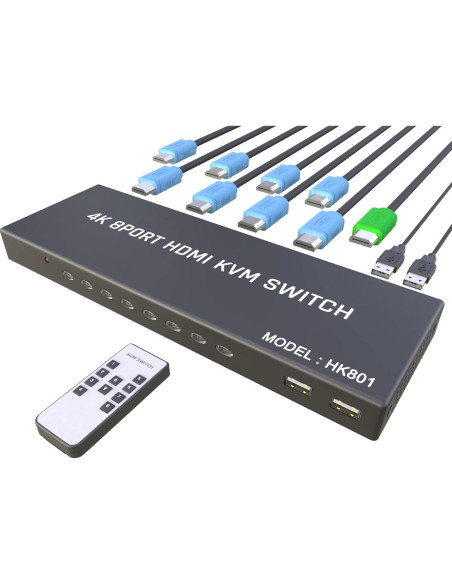 Conmutador KVM HDMI 8 Puertos KAGO 4K 30Hz Control Remoto