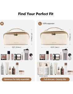 Bolsa de Maquillaje Prite Mediana Beige Impermeable de Cuero Vegano 2