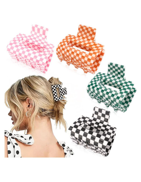 Clips de Garra a Cuadros Ahoney 4 Pack Y2K 5.08 cm
