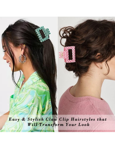 Clips de Garra a Cuadros Ahoney 4 Pack Y2K 5.08 cm