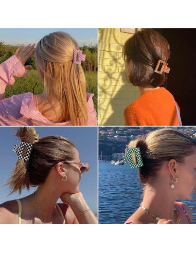 Clips de Garra a Cuadros Ahoney 4 Pack Y2K 5.08 cm