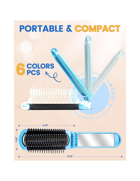 Juego de 6 Cepillos de Pelo Plegables con Espejo MoHern