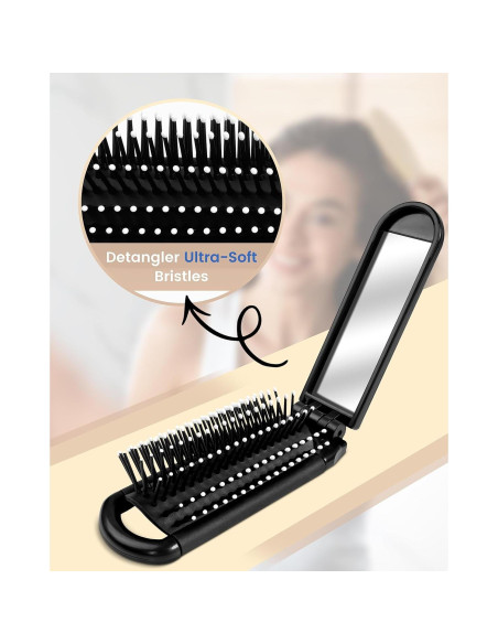 Juego de 6 Cepillos de Pelo Plegables con Espejo MoHern