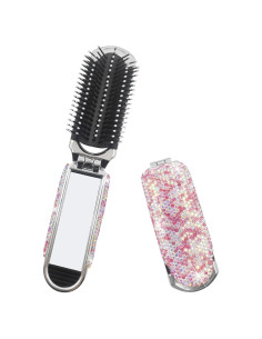 Cepillo de Viaje Plegable Owemtao con Espejo Rosa