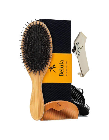 Juego de Cepillos para Cabello Masculino Belula - Cerda de Jabalí y Peine de Madera