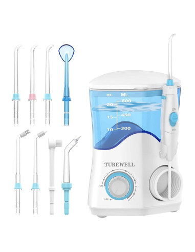 Irrigador Dental TUREWELL 600ML 8 Puntas 10 Niveles Presión Blanco