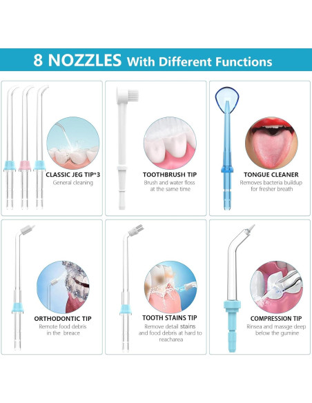 Irrigador Dental TUREWELL 600ML 8 Puntas 10 Niveles Presión Blanco Irrigador Dental TUREWELL 600ML 8 Puntas 10 Niveles Presión Blanco