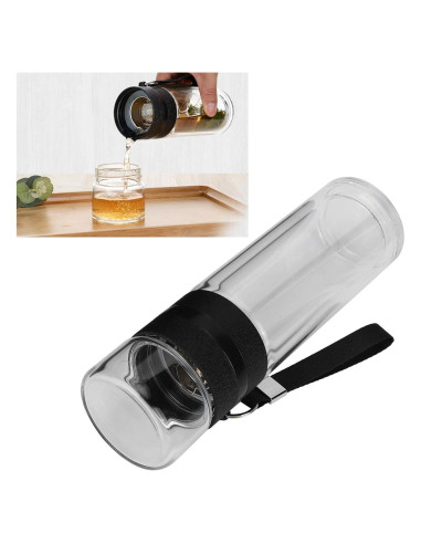 Botella Infusora de Té Cyrank 500ml Doble Pared Vidrio