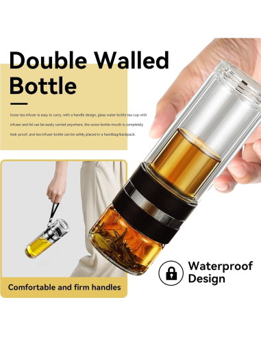 Botella Infusora de Té Cyrank 500ml Doble Pared Vidrio