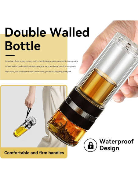 Botella Infusora de Té Cyrank 500ml Doble Pared Vidrio