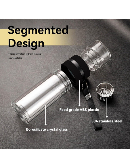 Botella Infusora de Té Cyrank 500ml Doble Pared Vidrio