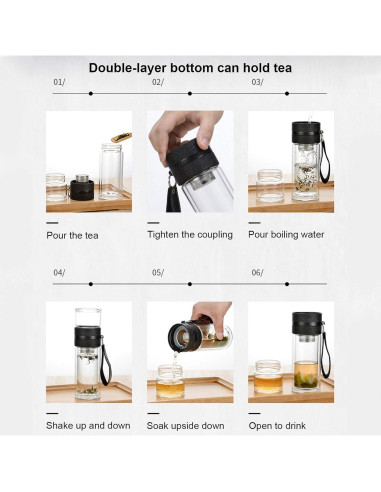 Botella Infusora de Té Cyrank 500ml Doble Pared Vidrio