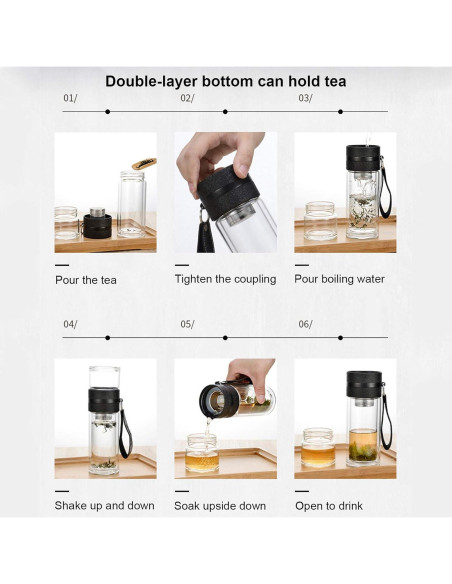 Botella Infusora de Té Cyrank 500ml Doble Pared Vidrio